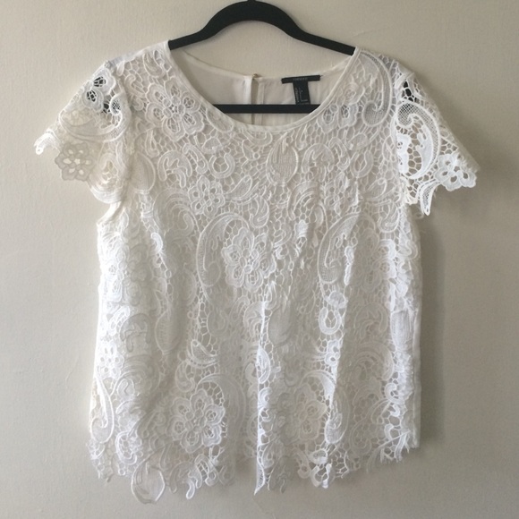 White lace cap sleeved top - Picture 1 of 3