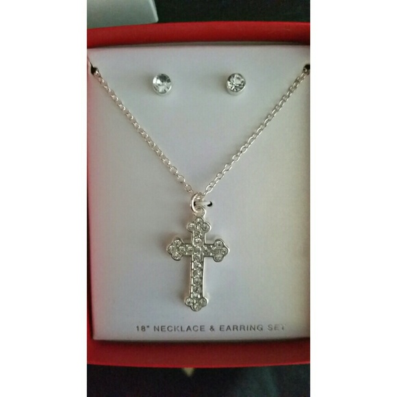 Silver Cross Necklace Pendant Chain With Earring S