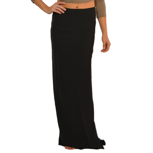 Black Open Slit Side Zipper Maxi Skirt - Picture 3 of 4