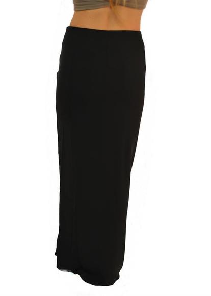 Black Open Slit Side Zipper Maxi Skirt - Picture 4 of 4