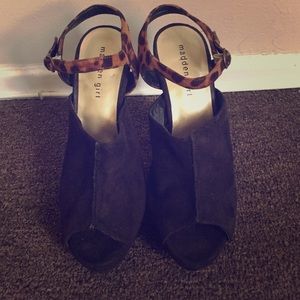 Black Suede w/ Leopard Madden Girl Peeptoe