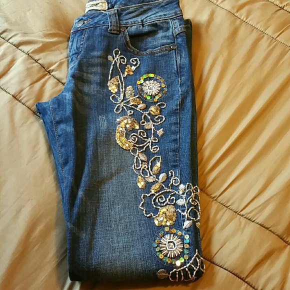 Rampage beaded and sequin denim