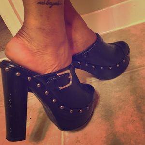 Black studded mules