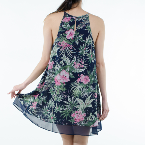 Navy Floral Palm Shift Dress - Picture 2 of 2