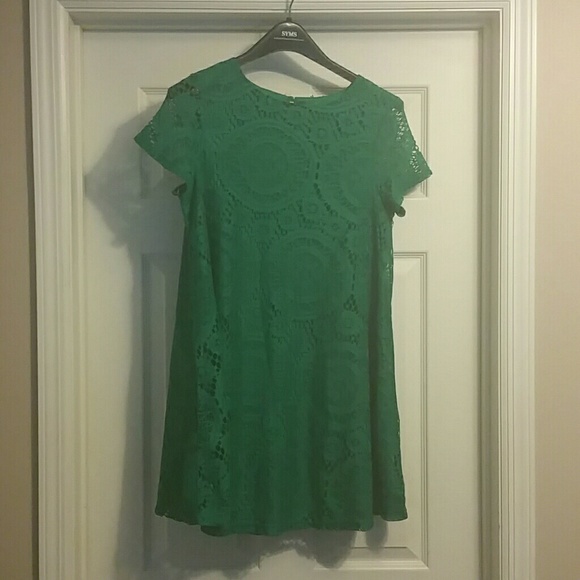 Vintage Style Cotton Lace Shift Dress/Meadow Green
