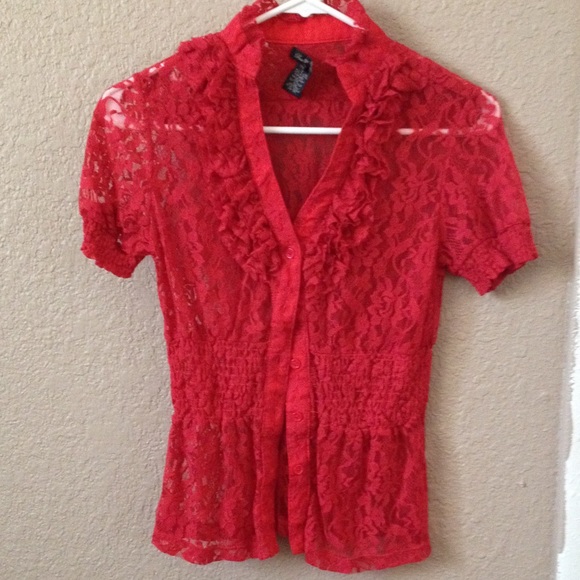 Red lace dress shirt