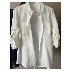 Calvin Klein White Button Up Down Blouse Shirt