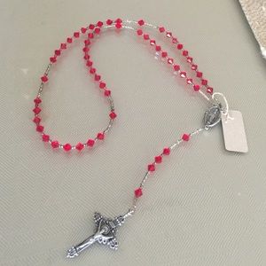 Red Swarovski 6mm rosary silver tone