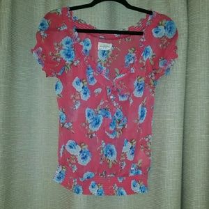 ABERCROMBIE & FITCH sheer floral top w/ ruffles