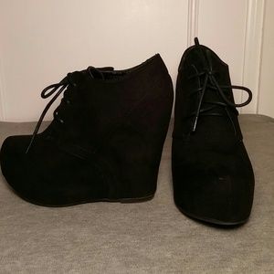 Black Faux Suede Lace Up Booties