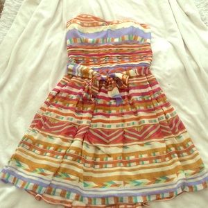 Colorful Geometric Strapless Dress