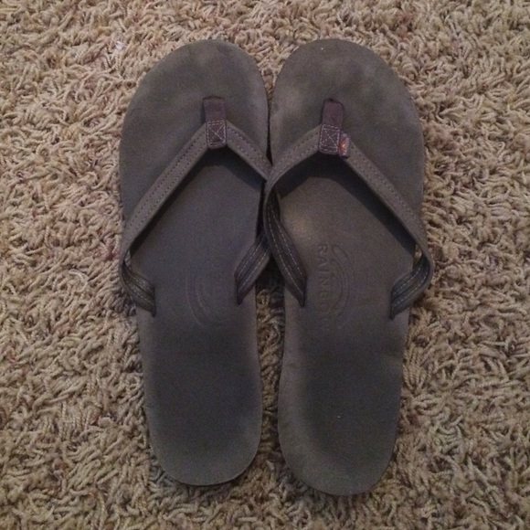 Gray Leather Rainbow Flip Flops