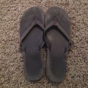Gray Leather Rainbow Flip Flops