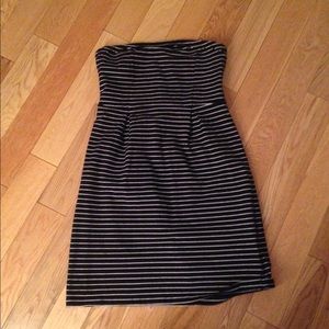 Old Navy Black & White Striped Strapless Dress
