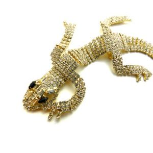 Vintage Gold-Tone and Rhinestone Lizard Brooch