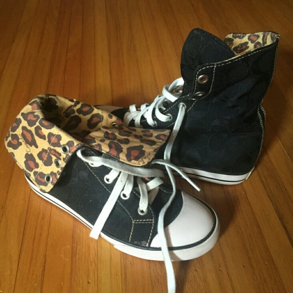 Black and Leopard Coach Hightop Sneakers