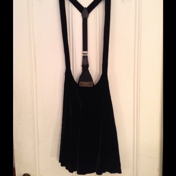 Vintage 90s Express black velvet suspender skirt