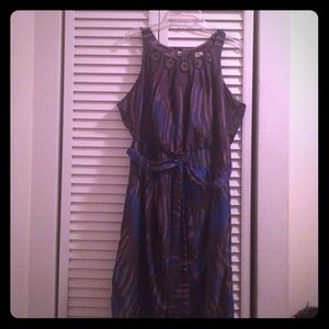 New Eva Franco grey and blue printed flowy dress