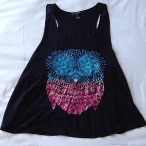 Black Flowy Owl Tank