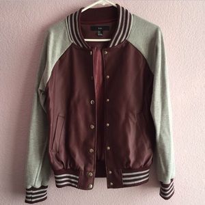 Maroon and grey letterman jacket