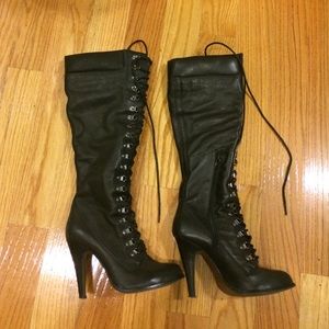 ALDO size 38 tie up black high heel boots
