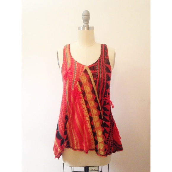 Free People Red Bohemian Knit Tank