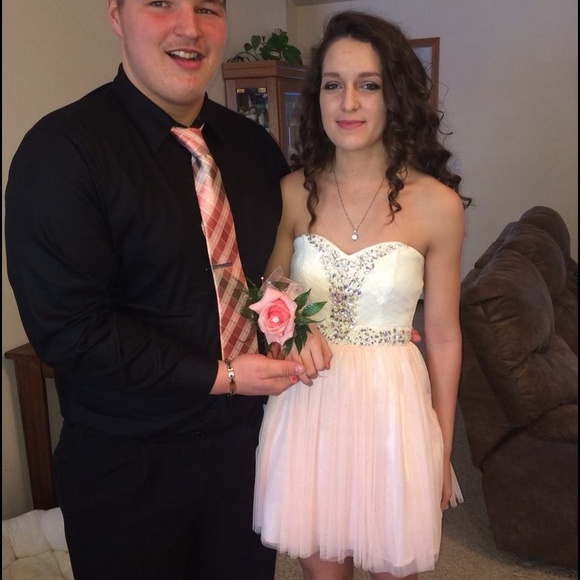 Strapless Light pink and white homecoming dress