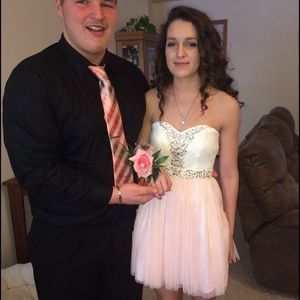 Strapless Light pink and white homecoming dress