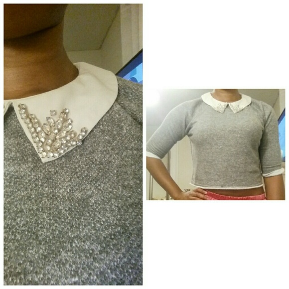 Collared cropped grey sweater