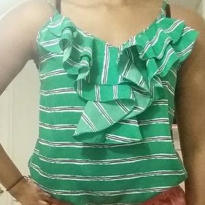 Green stripped crop top