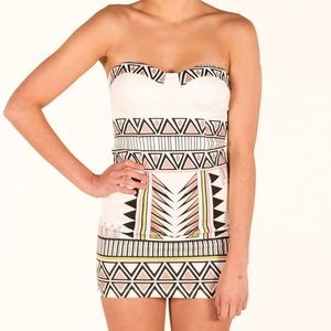 White Strapless Aztec Print Dress