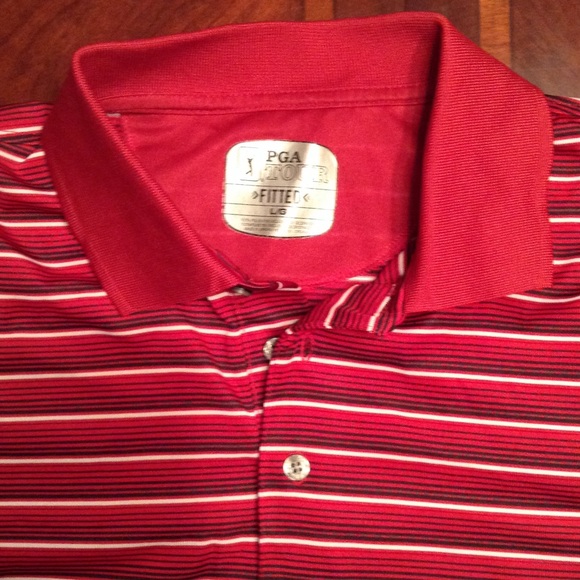 Red striped men's large PGA TOUR polo shirt