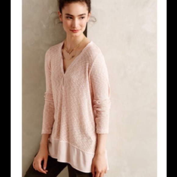 Anthropologie Left of Center Ruffled Pullover Pink