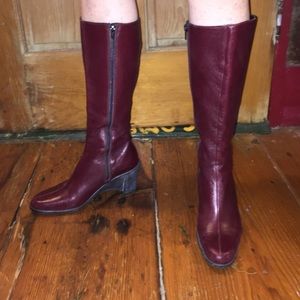 Arche Maroon Wedge Leather Zip-Up Boots