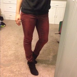 Dark red skinny jeans