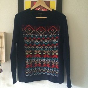 JCrew navy sweater with woven pattern - M