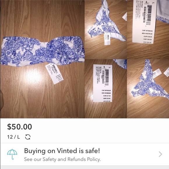 AA blue and white bikini.