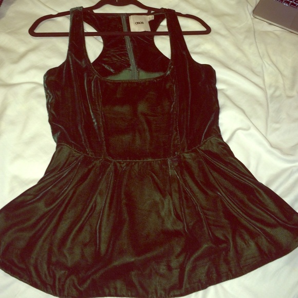 Emerald green velvet peplum top