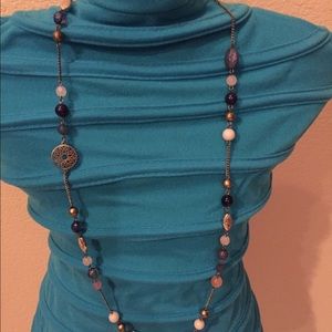 Long Blue and Bead Necklace