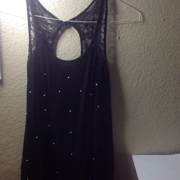 Black polkadot lace tank top