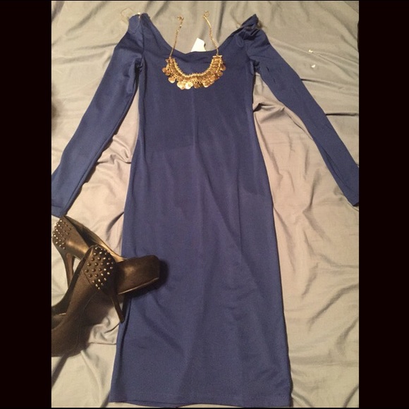 blue bodycon knee length dress