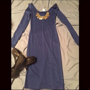 blue bodycon knee length dress