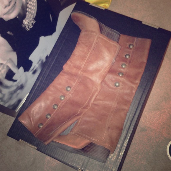 Brown wedge boots