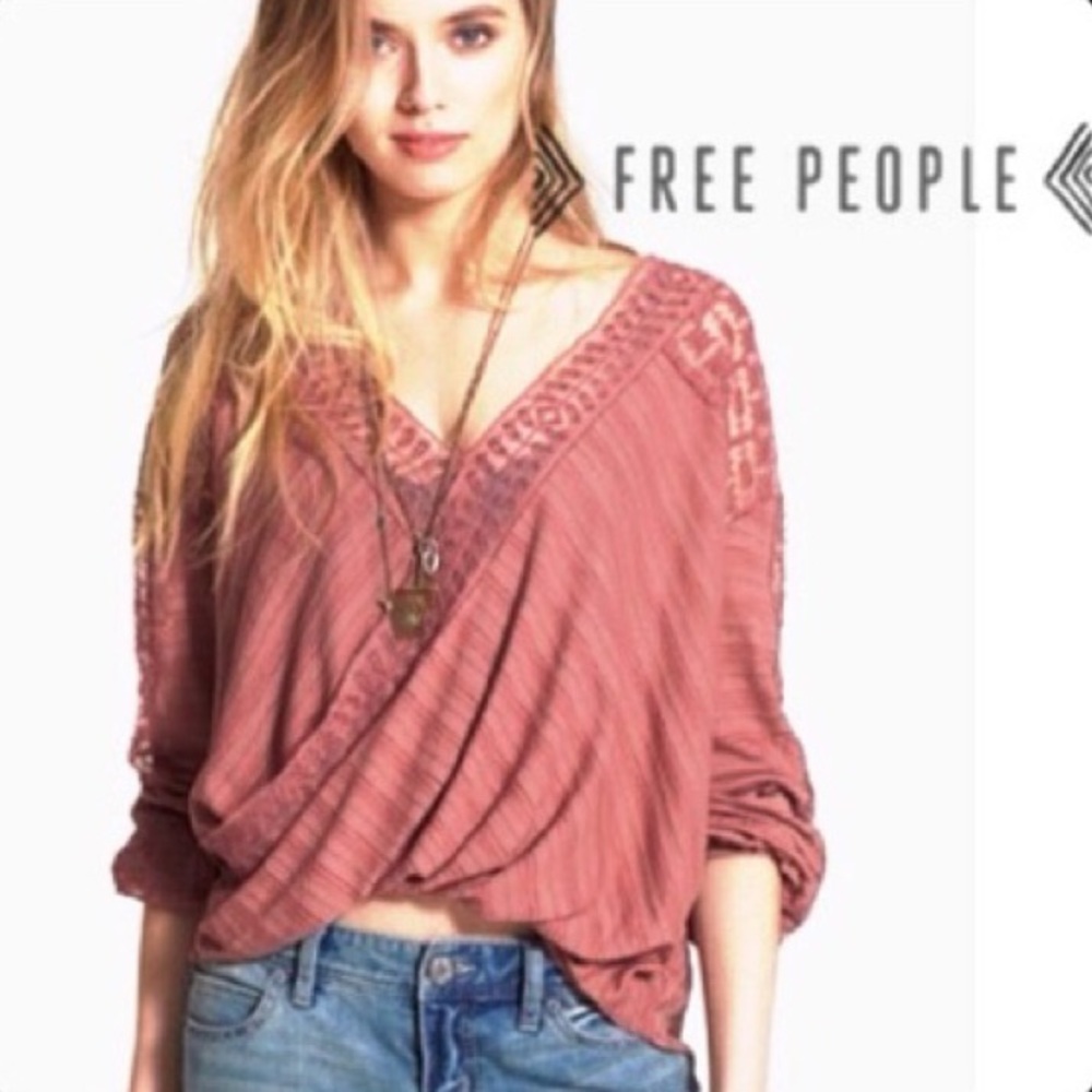Free People Valley City Lace Inset Twist/Wrap  Top