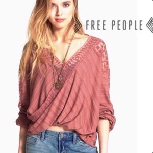 Free People Valley City Lace Inset Twist/Wrap  Top