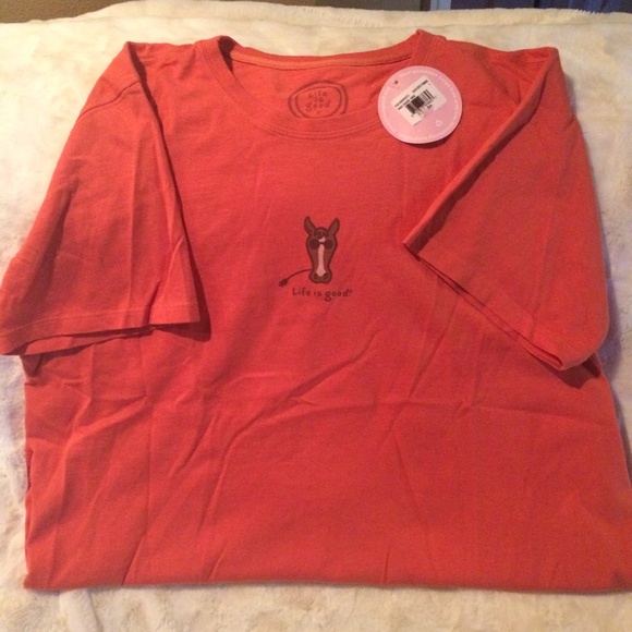 Life's Good coral colored T shirt