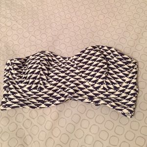 Navy blue and white strapless bathing suit top