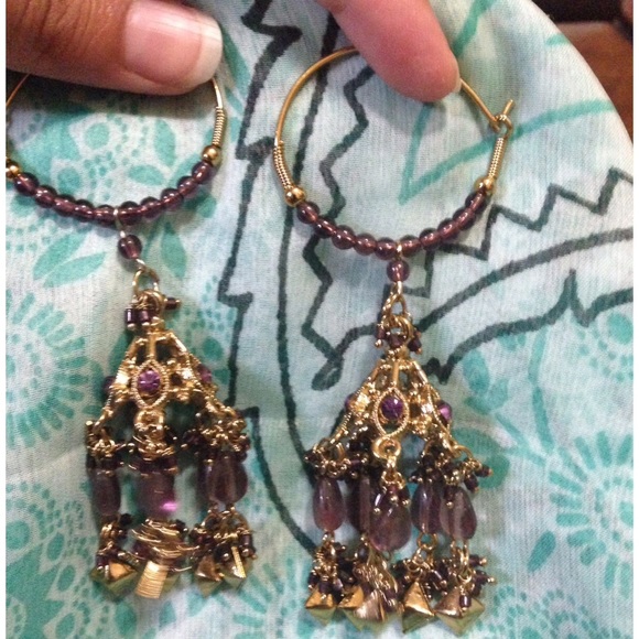 Indian Gold and Purple Jhumkay Earrings