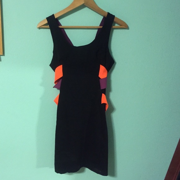 black dress with neon stripes Black Neon Pink Stripe Detail T-Shirt Dress