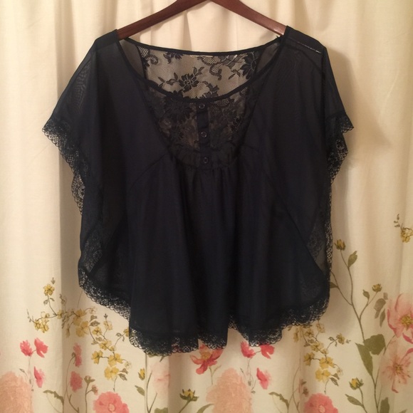 Navy Lace Detail Top
